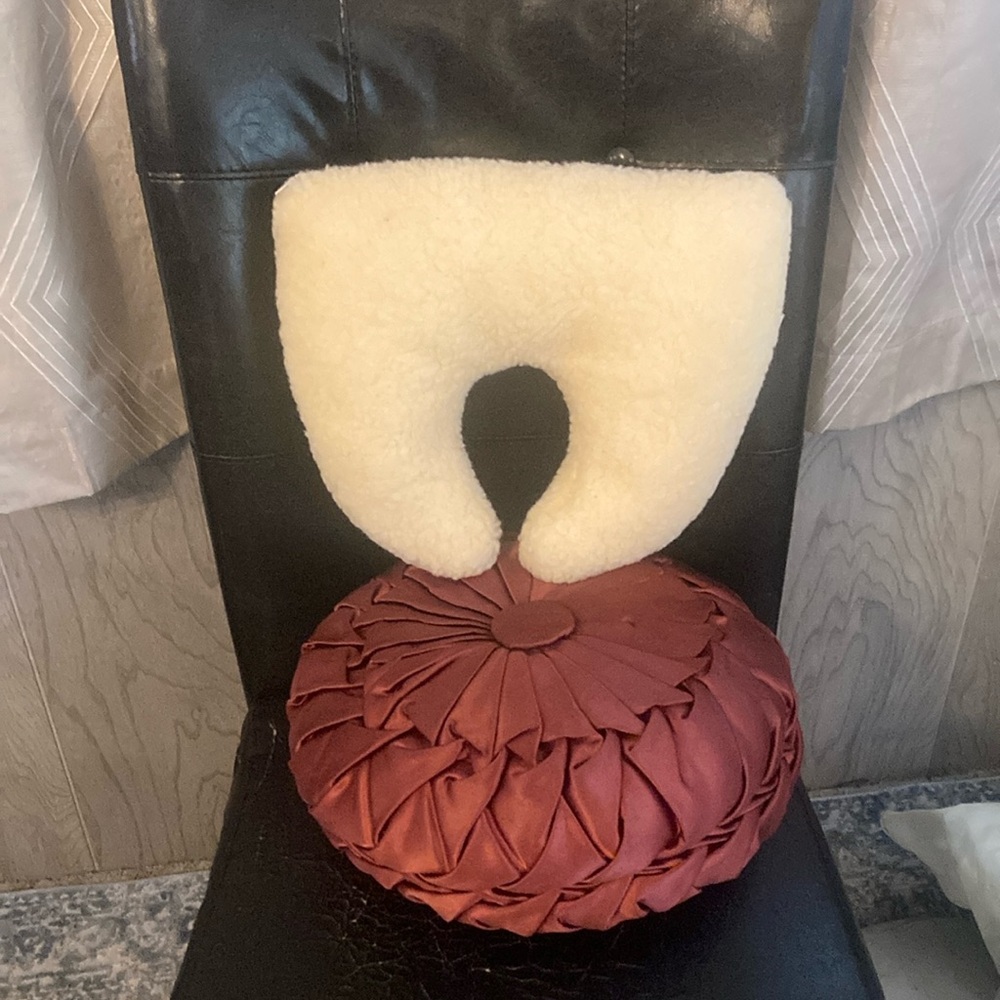2 pillows: 1 neck pillow & 1 circular throw pillow